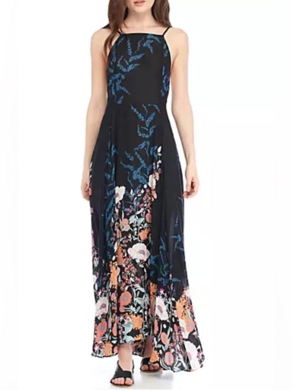 Free People Black Floral Maxi Dress Size-X-Small Boho Floral